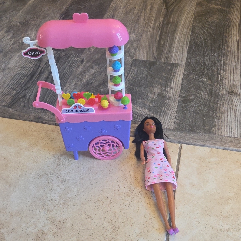 Pink and Purple Ice Cream Cart with Doll